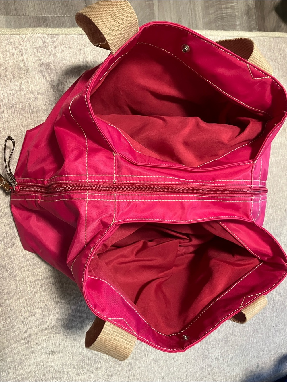 Nine West Nylon Women's Hot Pink Tote Bag with Beige Straps shoulder bag - Picture 3 of 4